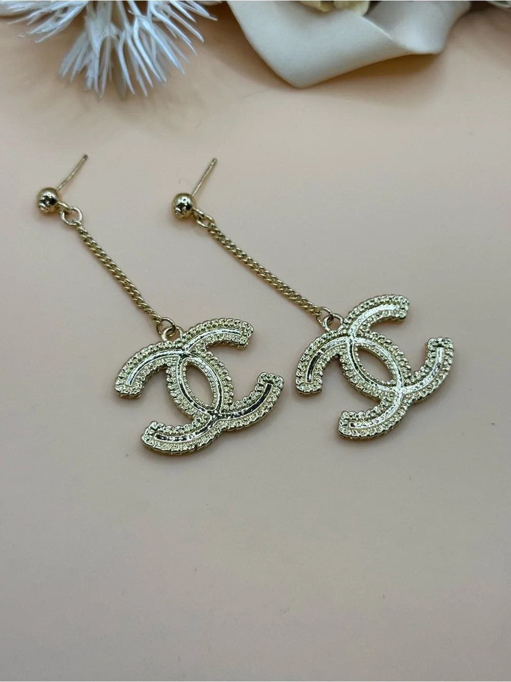 Chanel Gold Tone CC Logo Dangle Earrings